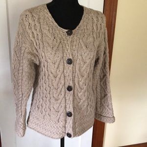 100% Merino wool sweater. Made in Ireland. Cable design,